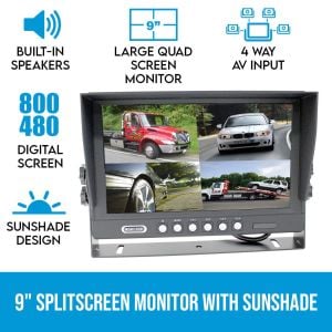 Elinz 9In Split screen Monitor 4pin Rearview 12v/24v Sunshade Inputs
