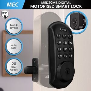 MEC Digital Motorised Smart Lock 20 User Codes Auto-Lock Backlit Keypad - Matte Black