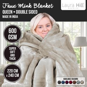 Laura Hill 600-GSM Mink Blanket Queen Size Double-Sided Soft Plush Bed Faux Throw Rug 220 X 240cm - Beige