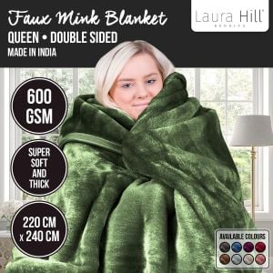 Laura Hill 600-GSM Mink Blanket Queen Size Double-Sided Soft Plush Bed Faux Throw Rug 220 X 240cm - Green