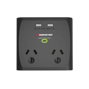 Monster Dual Socket Surge Protector with Dual USB-C Ports - Black
