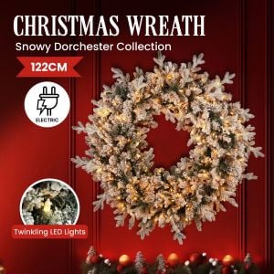 Christabelle Large 1.2m Christmas Wreath Snowy Dorchester with LED Lights Front Door Decoration Ornament
