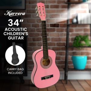 Karrera 34in Acoustic Childrens Wooden Guitar - Pink