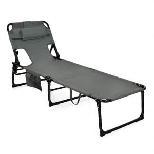 Outdoor Folding Beach Lounge Chair With Pillow - Grey