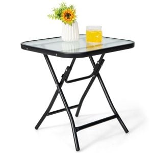 Folding Coffee Table With Tempered Glass Tabletop - Black