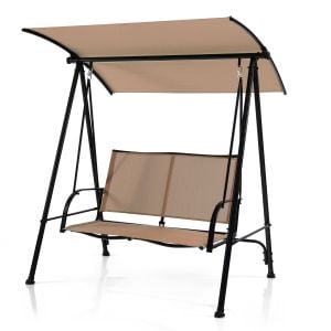 2-seat Outdoor Garden Swing With Adjustable Canopy - Beige