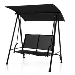 2-seat Outdoor Swing With Adjustable Canopy For Patio/Garden Black
