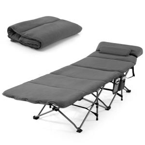 Folding Travel Camping Cot With Removable Mattress & Pillow Grey