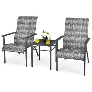 3-piece Garden PE Rattan Bistro Chairs With Coffee Table Grey