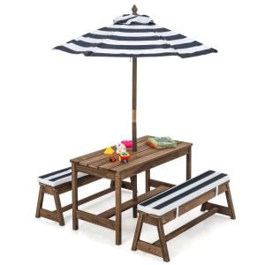 Kids Table & Bench Activity Set With Umbrella & Cushions Blue