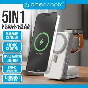 OneAdaptr OneGo White 5 in 1 MagSafe Charging Stand Power Bank
