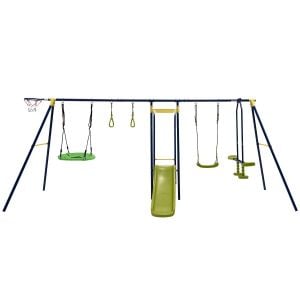 7-in-1 Outdoor Garden Swing Set With Ground Stakes
