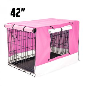 Foldable Metal Wire Dog Cage w/ Cover - PINK 42"