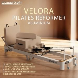 Powertrain Velora Pilates Reformer Machine Aluminium Foldable Multifunctional Home Gym Equipment Exercise Trainer Beige 