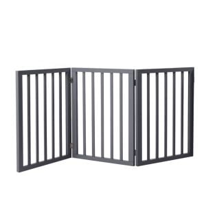 Wooden Pet Gate Dog Fence Retractable Portable Door 3 Panel Grey