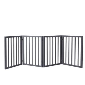 Wooden Pet Gate Dog Fence Retractable Barrier Door 4 Panel Grey