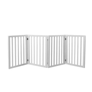 Wooden Pet Gate Dog Fence Retractable Barrier Door 4 Panel White