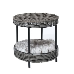 Rattan Pet Bed Raised Cat Dog House Wicker Basket Kennel Table
