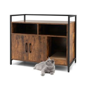 Cat Litter Box Enclosure With Double Doors & Scratch Cardboard Coffee