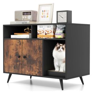 Cat Litter Box Enclosure Cabinet With Scratching Pad