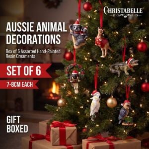 Christabelle Australian Animal Christmas Tree Decorations Set of 6 Hand-Painted Resin Ornaments Gift Box