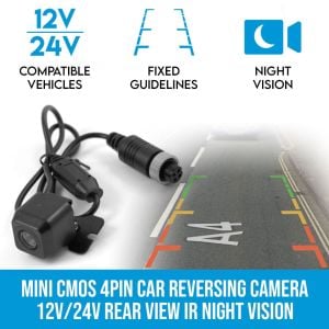 Mini Cmos 4pin Car Reversing Camera Rear View Ir Night Vision 12v/24v