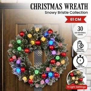 Christabelle 61cm Christmas Wreath Snowy Bristle with LED Lights Multicolour Front Door Decoration