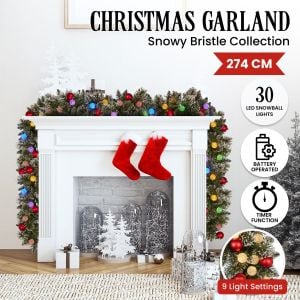 Christabelle 2.74m Christmas Garland Snowy with LED Lights Multicolour Tree Decoration Ornament