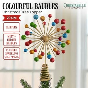 Christabelle Christmas Tree Topper Glittery Baubles Gold Decoration Multi-Colour Ornaments