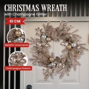 Christabelle Champagne Glitter Christmas Wreath - 61cm