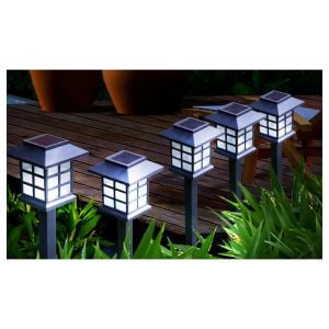 Set Of 6 White Led Outdoor Solar Powered Garden Lights