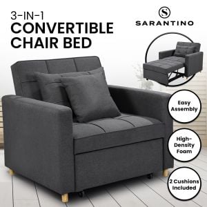 Suri 3-in-1 Convertible Lounge Chair Bed Dark Grey by Sarantino