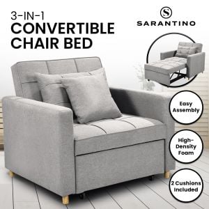 Suri 3-in-1 Convertible Lounge Chair Bed by Sarantino - Light Grey
