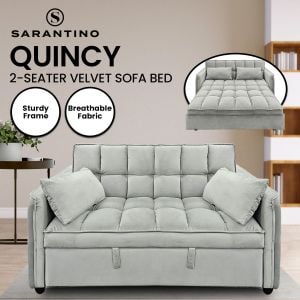 Sarantino Quincy Tufted 2-Seater Velvet Sofa Bed - Light Grey