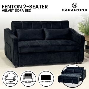 Sarantino Fenton Velvet 2-Seater Sofa Bed - Black