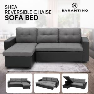 Shea Modern Pull-out Sofa Bed with Chaise by Sarantino - Black Grey