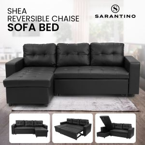 Shea Modern Pull-out Sofa Bed with Storage Chaise by Sarantino - Black
