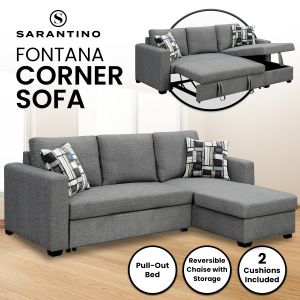 Fontana Pullout Sofa Bed with Reversible Storage Chaise by Sarantino - Grey 