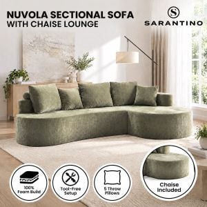 Sarantino Nuvola 2.65m Curved Cloud Sofa with Chaise Green Chenille Sectional Couch Lounge in a Box No Assembly