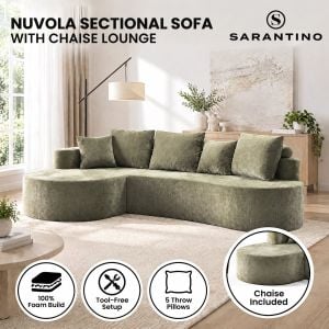 Sarantino Nuvola 2.65m Curved Cloud Sofa with Chaise Green Chenille Sectional Couch Lounge in a Box No Assembly