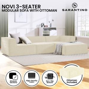 Sarantino Novi 3-Seater Modular Sofa with Ottoman - Cream