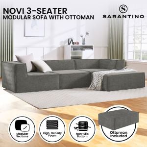 Sarantino Novi 3-Seater Modular Sofa with Ottoman - Grey