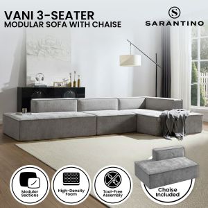 Sarantino Vani 3 Seater Modular Sofa Set - Light Grey