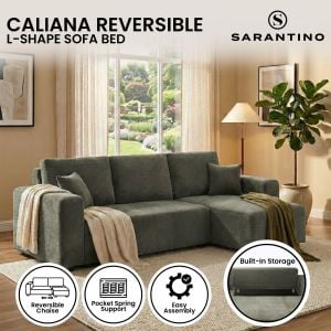 Sarantino Caliana Reversible L Shape Sofa Bed with Storage & Backrest - Green