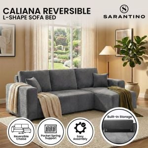 Sarantino Caliana Reversible L Shape Sofa Bed with Storage & Backrest - Grey