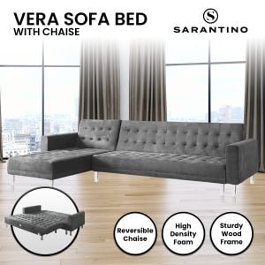 Vera Modular Tufted Sofa Bed with Chaise by Sarantino - Grey
