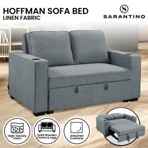 Sarantino Hoffman Linen Sofa Bed Couch with Cushions & Cup Holders Airforce Blue