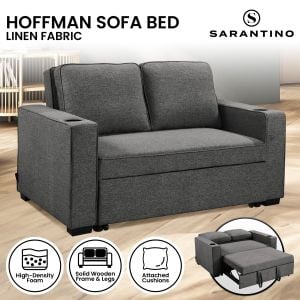 Sarantino Hoffman Linen Sofa Bed with Cushions & Cup Holders Dark Grey