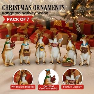 Christabelle 17cm Kangaroo Christmas Nativity Scene Christmas Tree Decoration Ornaments 7 Piece Set