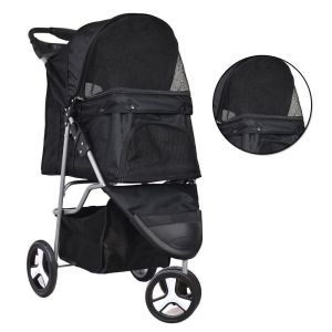Deluxe Foldable Dog Cat Pet Stroller Travel Carrier Black